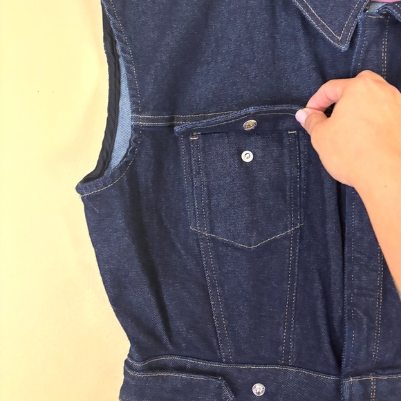 NWT Good American Indigo Trucker Sleeveless Collar Zip/Button Denim Jumpsuit (L) - Picture 6 of 16